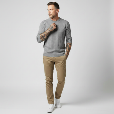 Suéter Básico Masculino Regular - Cinza Lion