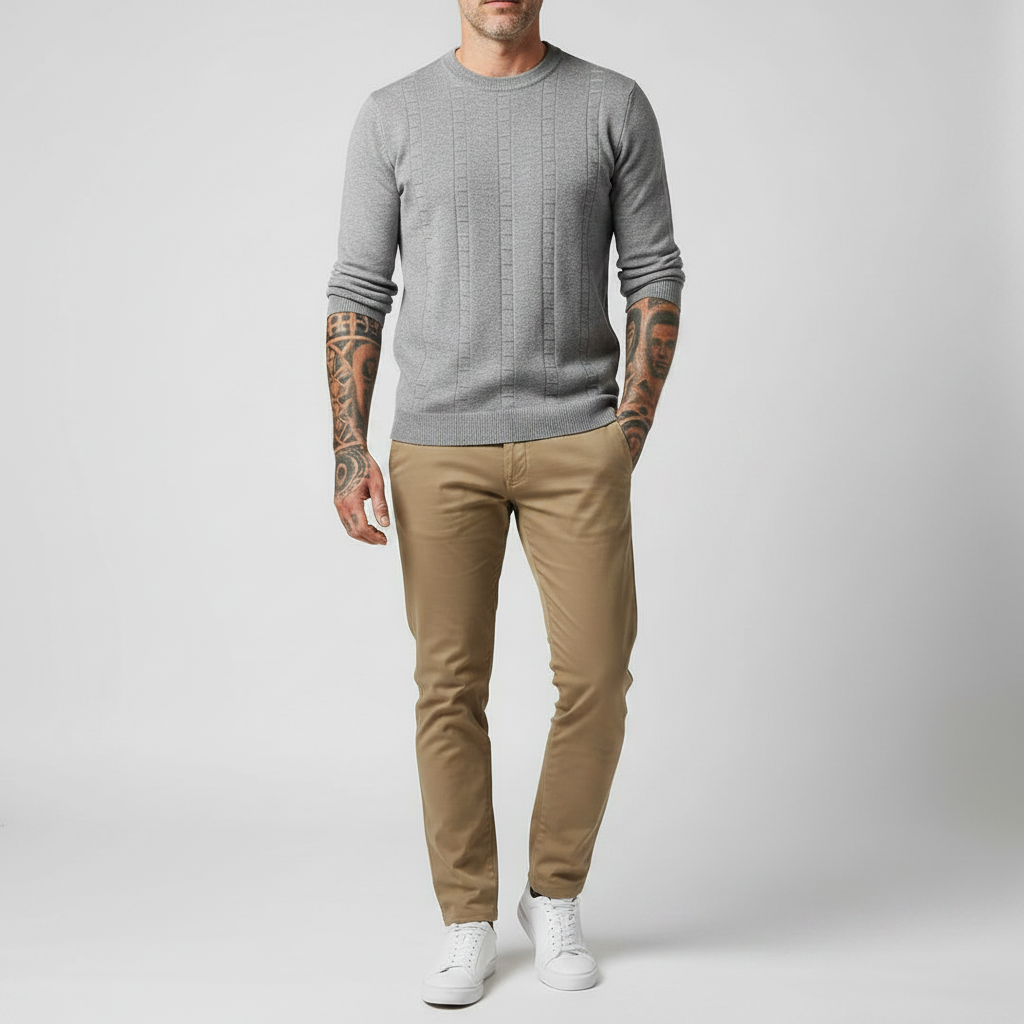 Suéter Básico Masculino Regular - Cinza Lion