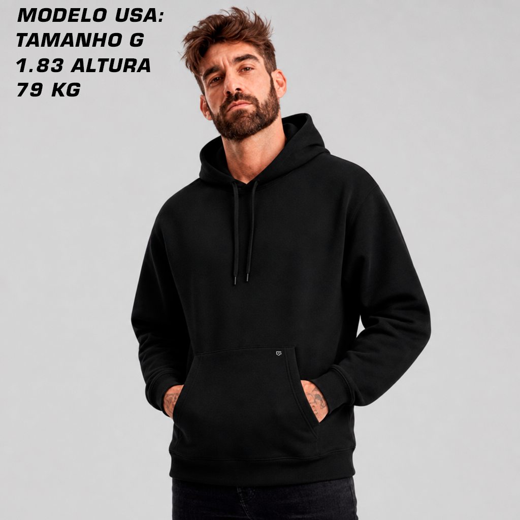 Moletom Canguru com Capuz - Preto