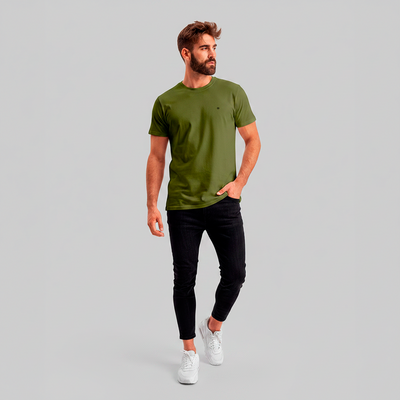 Camiseta Premium Verde Musgo - Algodão Egípcio